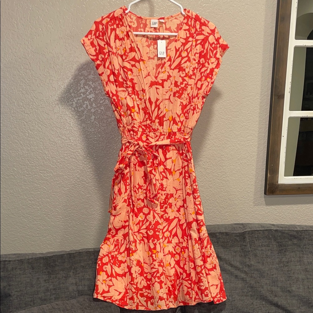 GAP Vibrant Red and Orange Floral Midi Dress